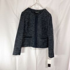 新品 未使用 タグ付き ARTICLE inconnu  レディース ジャケット サイズ9AR M ネイビー ツイード  ノーカラー レース パイピング キレイめ おしゃれ フォーマル お仕事着