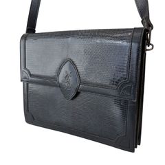 YVES SAINT LAURENT イヴ サンローラン ヴィンテージ YSL ロゴ リザード ブラック  ショルダーバッグ