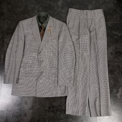 【JAPANESE VINTAGE】5点セット セレモニー シングルスーツ ピークドラペル セットアップ 上下 千鳥格子 グレー系×カーキ系 成人式 卒業式 結婚式（ユーロピンズ＆シャツ＆ネクタイ おまけ）No.49