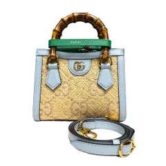 グッチ 日本限定 ダイアナ ミニトート バンブー ショルダーバッグ ラフィア 702732 ベージュ レディース  GUCCI  中古 グッチ