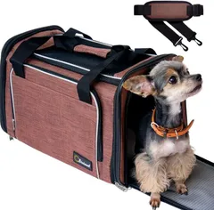 Bicieeel 犬 猫 キャリーバッグ ペットキャリーバッグ 多機能 丈夫 軽い 型崩れなし 出入りらくらく 2ポケット 大きめ Mサイズ 夏冬対応マット 折り畳み 小型犬 中型犬 キャリーケース ブラウン…(ブラウン, M)のサムネイル