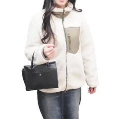 [ウェアビー] 男女兼用 ボア ジャケット アウター フリース もこもこ 大きいサイズ カップル レディース カジュアル フルジップ ぼあ あったかい 秋冬 冬服 防寒 厚手 シープボア オーバーサイズ ビックシルエット ボアブ [アイボリー×カーキ] [S]