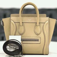 現行ロゴ セリーヌ ラゲージ ナノ ショルダーバッグ レザー ベージュ デューン CELINE セリーヌ ラゲージ ナノショッパー ブランドオフ レザー