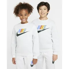 ナイキ キッズ 長袖 トレーナー 140-160cm 子供服 NIKE ジュニア スウェットシャツ 裏起毛 クルーネック ロゴ スポーツウェア 子ども用 スエット プルオーバー トップス   スポーティ 服 ライトグレー  /FD2992-051