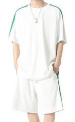 ホワイト_M [Drsshnx] ジャージ メンズ 上下セット 夏服 涼しい tシャツ メンズ 半袖 セットアップ メンズ 夏 涼しい 無地 通気 ショートパンツ 上下 セット スウェット カジュアル おしゃれ 部屋着 ウオーキングウェア White M