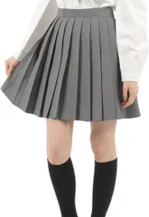 Eiza プリーツスカート 無地 学生 制服 車ヒダ スクールユニフォーム 女子高生 中学 e210( グレー 42cm,  M)