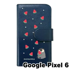 【新品未使用】Google Pixel 6 ピクセル6 スマホケース 手帳型 (色：ネイビー×柄：ペンギンとスイカ)moimoikka ペンギン 動物 flip2-pixel6-nv-20139