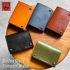 栃木レザーダブルスタッズコンパクト財布 コンパクトウォレット スタッズ財布 ミニ財布 全5色 日本製  ［WL001-ST23］