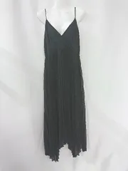 ◇ ⊂ UNIQLO ユニクロ プリーツ ドット 膝下丈 キャミ ワンピース サイズL ブラック系 レディース E  【1508060011251】