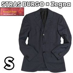 【高級シルク仕立て✨】　ストラスブルゴ ゼニア　テーラードジャケット スーツ ストライプ シルク　ネイビー　S 42