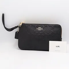 美品 コーチ レザー ブラック シグネチャー ポーチ 小物入れ KTR 2000000 NSK