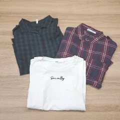 ◇ 《 ikka まとめ売り3点セット サイズL チェック柄 ラウンドネック カジュアル おしゃれ Tシャツ シャツ メンズ 》 E  【1307260024982】