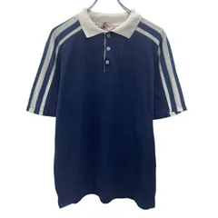 rappers 半袖 ポロシャツ M～ ネイビー ホワイト ハーフボタン アメリカ製 70's～ ライン スポーティー 古着卸 アメリカ仕入 a706-6022