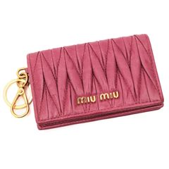 ミュウ ミュウ マテラッセ カードケース 名刺入れ 小銭入れ コインケース コインパース coin purse ゴールド金具 レザー 本革 ピンク MIU MIU