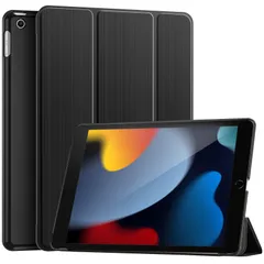 ブラック ProCase iPad 9/8/7 ケース 10.2インチ 2021 2020 2019, 三つ折りスタンド スマートカバー オートスリープ対応 金属起毛テクスチャ模様、対応機種： iPad 10.2＂ 9世代 / 8世代/ 7世代-ブラック