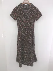 ◇ OLIVE des OLIVE 総柄 スタンドカラー　半袖 膝下丈 ワンピース サイズM ブラック ベージュ系 レディース P  【1307150005299】