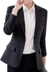 B-talk(ビートーク) JCT1 テーラード ジャケット ブレザー レディース 1つボタン 長袖 シンプル フォーマル オフィス ブラック( ブラック,  M)