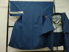 平和屋着物○男性 結城紬 アンサンブル 紺瑠璃色 証紙付き 正絹 逸品  