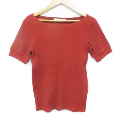 ケイビーエフ KBF アーバンリサーチ リブニット カットソー 半袖 ラウンドネック 無地 F 茶 ブラウン /FF10