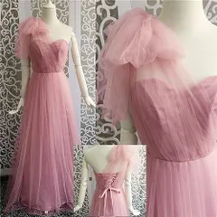 ★パーティドレス レディース ワンピース プリンセスドレス L ピンク アレンジ お呼ばれ 編み上げタイプ ブライズメイド 結婚式 二次会 演奏会 発表会 披露宴 da147c0