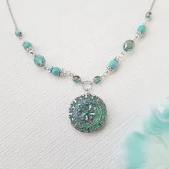 チェコガラスとターコイズのネックレス kn1002　 エスニック