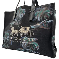 極美品<!-利用不可文字-!>COACH トートバッグ ショルダー 馬車 ヤシの木 ブラック ホースアンドキャリッジ ホース 馬車 ビジネスバッグ ショルダーバッグ 大容量 A4収納可 チャーム