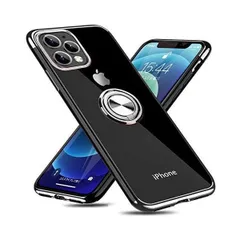 iPhone 11 Pro Max ケース リング付き クリア 耐衝撃 スタンド機能 透明 TPU (シルバー iPhone 11 )