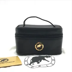 良品 HUNTING WORLD ハンティングワールド ミニ ハンド バッグ バニティ メイク ポーチ レザー ブラック k5117