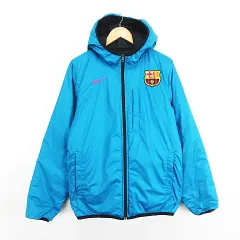 ナイキ NIKE ジャケット アウター 長袖 フード ジップアップ リバーシブル FCバルセロナ 中綿 S ネイビー/ライトブルー サッカーウェア ※EKM