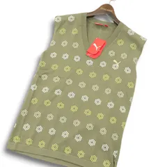 【新品 未使用】 PUMA GOLF プーマ ゴルフ 通年 ロゴ刺繍★ 総柄 Vネック コットン ニット ベスト Sz.S　メンズ ゴルフ