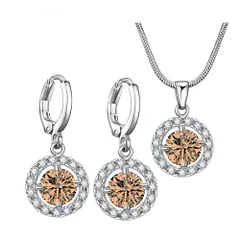 Rockyu レディース ピアス ネックレス ステンレス オレンジ 円型 フープピアス 豪華 ジルコニアネックレス セット ピカピカ 大粒 両耳用ピアス おしゃれジュエリー ファッション アクセサリー (オレンジ)