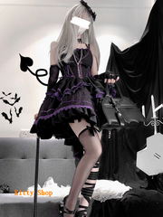 新品未使用 ロリータ ゴシック風 JSKドレスセット ブラック ダーク万聖節 コスプレ プリンセスデザイン 甘ロリ トレーン付き ワンピース 衣装 コスプレ衣装 ゴスロリ ロリータ