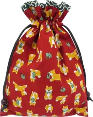 【数量限定】和雑貨 和小物 御朱印帳入れ お年賀 御朱印帳袋 日本製 ハンドメイド 柴犬柄×唐草 赤 和柄 裏地付き 巾着袋