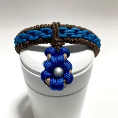 ペット用品　🐕‍🦺犬の首輪　🐈‍⬛猫の首輪　チョーカー　ブルー　鎖編み　フラワーチャーム付き　パラコード　ハンドメイド　★ 内寸26㎝
