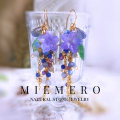 14k ブルーコーラルのフラワーカービング＆タンザナイトコッパーの 
