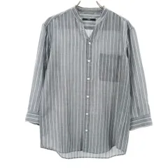 SHIPS シップス ストライプ 7分袖 オープンカラーシャツ S ネイビー系 メンズ 古着