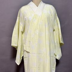 【洗える長襦袢】楊柳・ポリエステル・手縫い・レモンイエローにお花・袖無双胴単衣