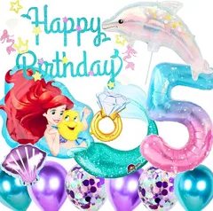 キッシーズ株式会社 ディズニー プリンセス バルーン 誕生日 風船 飾り付け プレゼント 飾り付けeガイドブック付き(アリエル,  数字５)