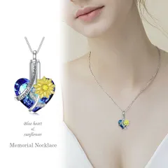 【在庫限り】【普通郵便発送】 ネックレス ブルー ハート ひまわり 向日葵 遺骨ネックレス