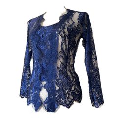 Kebaya メタリック クバヤ 青 レーストップス インドネシア 民族衣装