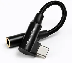 NOSTALSIC 互換品 USB ＆ 3.5 mm イヤホンジャック変換 オーディオアダプタ DAC搭載 24bit/96KHz対応 ハイレゾ音質 TRRS/4極 ナイロン編み L字型 コネクタ 音量調節/通話/音楽対応 16(ブラック)