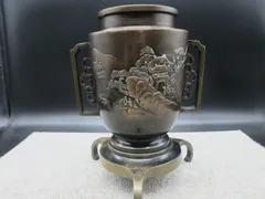 明治金工師 中山秀山 秀山銘 造鋳銅／親子猿 置物約1kg 大阪