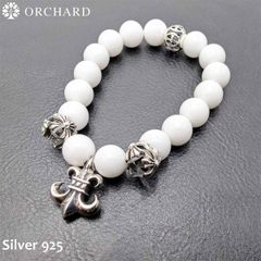 シルバー925 ブレスレット Silver 925 メンズ レディース 天然石 フリーサイズ ユリ 百合 クロス