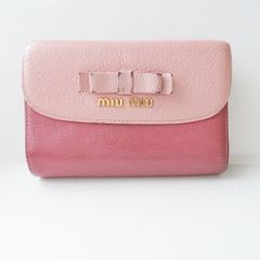 miumiu(ミュウミュウ) 3つ折り財布 - ピンク×ライトピンク リボン レザー