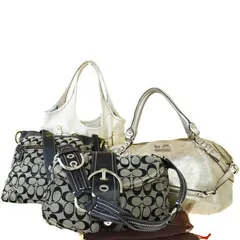 【中古】 4点セット コーチ COACH シグネチャー ショルダーバッグ ブラック ホワイト ベージュ キャンバス レザー 03SB512