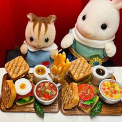 508 クラブサンドセット⭐️ミニチュアフード　ドールハウス　リカちゃん　バービー　シルバニア　樹脂粘土　ねんどろいど　ブライス　ミニチュア　フェイクフード　フィギュア　パン