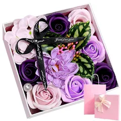 CaanDyy シャボンフラワー花束，ホワイトデーギフト ，フラワーソープ 薔薇 リボン付き専用ボックス、専用手提げ袋、メッセージカード付 石鹸花 バラ 造花 母の日 プレゼント 香りローズ 薔薇 カーネーション 記念日 結婚式 出産 送別会 誕生日 プレ 1