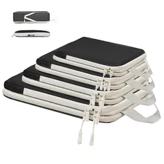 【2024年最新型】旅行用圧縮袋 トラベルポーチ 便利旅行圧縮バッグ 4点セット 可変スペース 圧縮で衣類スペース約60％節約 撥水加工 衣類仕分け 温泉 出張 海外 修学旅行 ポーチ トラベルバッグ 丸洗い可能タイプ (ブラック)