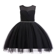[Weileenice] ハロウィン ドレス 黒 子供 120 膝丈 キッズ 発表会 衣装 女の子 フォーマル ワンピース ブラック 葬式 お呼ばれ ピアノ チュール 袖なし コンクール 誕生日 法事 女児服