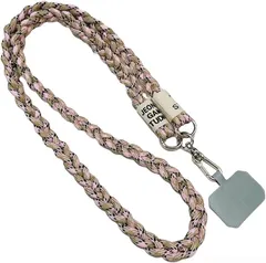 アリス Hi-Craft ネックストラップ 三つ編み おしゃれ 可愛い スマホストラップ スマホショルダー ローブ 落下防止 120cm 3way 肩掛け 首掛け 斜め掛け ナイロン製(ピンクベージュ)